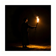 man with fire in the dark