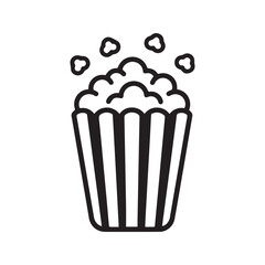 Popcorn line icon. Minimalist vector illustration of a movie snack in a striped box. Simple black outline symbol for cinema, film, and entertainment on a textured background.
