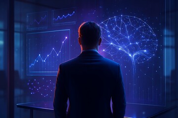 business man in front of binary code background