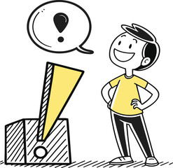 Playful Hand-Drawn Character in Minimalist Style with Yellow Elements