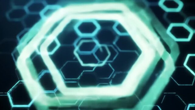 Abstract glowing hexagonal grid on dark background