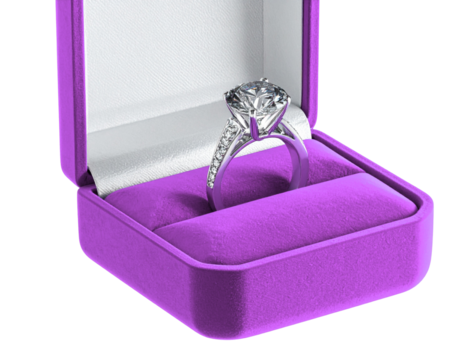 Diamond Engagement Ring in Red Velvet Box – Proposal Moment PNG
