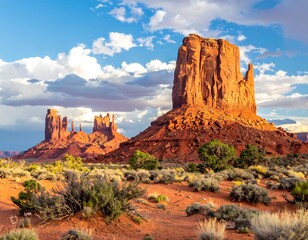 Monument Valley sandstone buttes bathed in golden sunset light