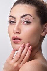 Beautiful Young Woman with Clean Fresh Skin. Close up Portrait.  Fashion Model Girl Face. Perfect...