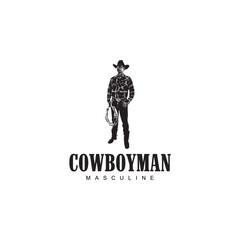 Elegant cowboy silhouette logo design showcasing masculinity and wild west heritage perfectly