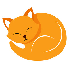 Cute orange feline animal sleeping curled up silhouette isolated on white background