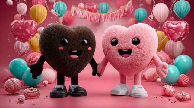 Two cartoon characters, one black and one pink