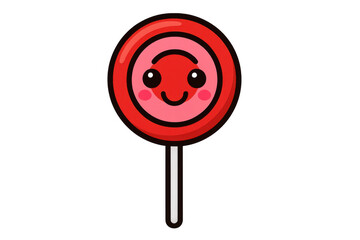 Red smiling lollipop character illustration creating a sweet, happy, and cute candy concept with a cheerful face