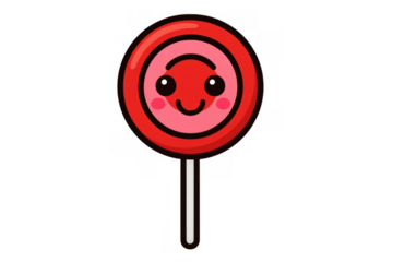 Red smiling lollipop character illustration creating a sweet, happy, and cute candy concept with a cheerful face