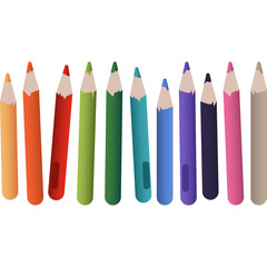 Collection Of Assorted Colored Pencils Arranged In A Row On A Transparent Background With Vibrant Rainbow Hues And Sharp Tips