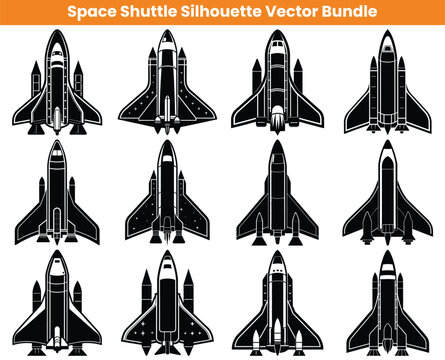 Space Shuttle Bundle Icon Logo Silhouette Set Design Clipart