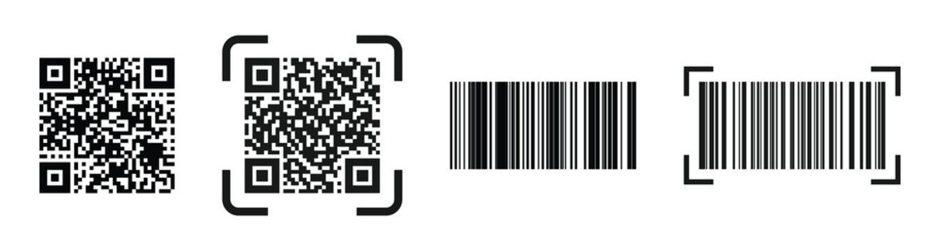 Simple digital QR code sign icon for design. Barcode and QR codes label set. Set of QR code and scan icons line style. Bar code, QR, scanner vector. EPS 10