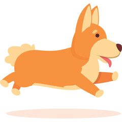 Orange Corgi Dog Running Mid Air With Tongue Out A Cute Cartoon Illustration With Transparent Background