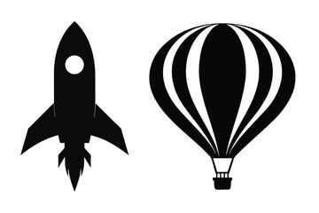 hot air balloon and parachute vector illustration on white background