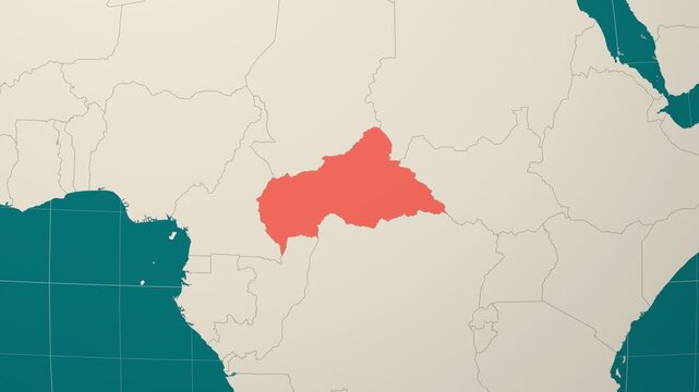 Central African Republic map. Animated zoom into the country on the Globe in Teal Pale Mint color palette. Country logo animation. Map with meridians, parallels. Classic video.