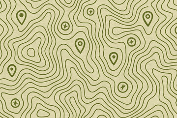 Cartographic Markings Textile &ndash; Aerial Map Symbols Seamless Pattern in Olive & Sand

