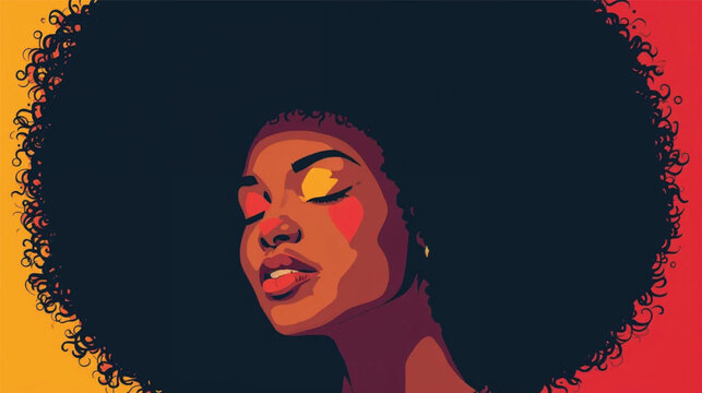 Vector portrait poster illustration afro black woman pose sideways curly hairstyle avatar for social media. Ai Generate 