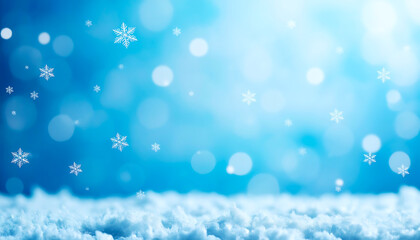 Serene Winterscape: Gentle Snowfall on a Blue Backdrop with Ground Covered in White Powder, Creating a Peaceful, Cold Atmosphere.                     