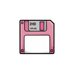 Fototapeta premium 3d rendered illustration of a pink floppy disk with 2hd label for retro computing and data storage isolated on transparent background