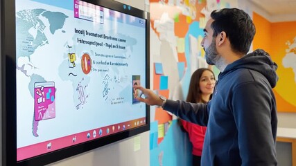 University professor explaining economics lesson on digital whiteboard - Powered by Adobe