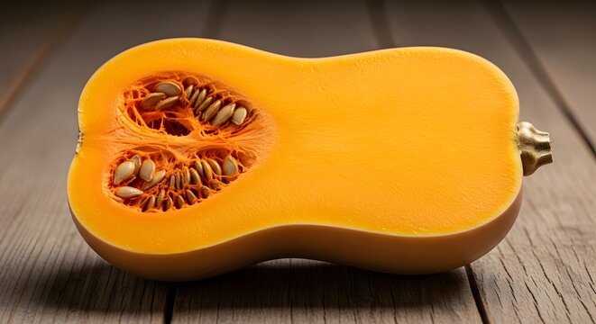 Halved Butternut Squash on Rustic Wooden Table - Powered by Adobe