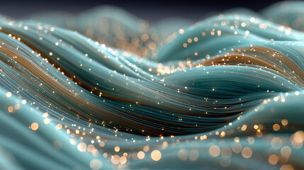 Abstrakte digitale Wellen mit Lichtpartikeln – futuristischer Hintergrund in Blau- und Goldtönen
