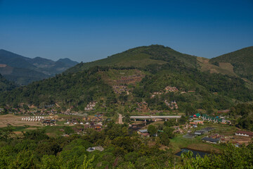 Fototapeta premium nature mountain view landscape scene in the morning with clear blue sky