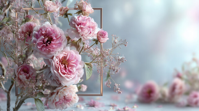 Romantische Rosenbl&uuml;ten in Pastellfarben mit weichem Bokeh-Hintergrund