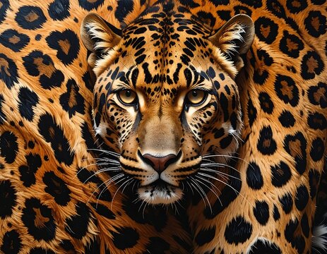 Close-up frontal portrait of a majestic leopard's face with expressive eyes