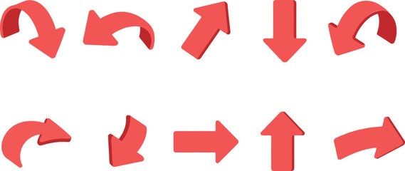 Collection of red arrows pointing in various directions on a white background