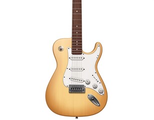 Fototapeta premium Digitally created illustration showcasing a detailed electric guitar, rendered in a realistic style against a white backdrop