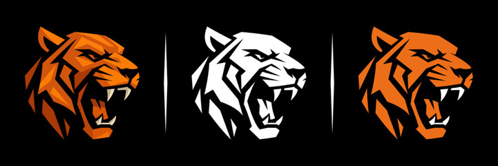 vector illustration of a roaring tiger head in bold orange tones