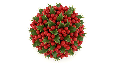 Round cluster of red holly berries and green leaves