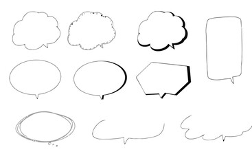 speech bubble, thought bubble, comic, dialogue, conversation, text box, message, communication, empty, blank, outline, hand drawn, doodle, sketch, illustration, graphic, design, element, icon, set, co