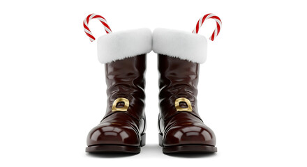 Santa Boots with Candy Canes on White Background christmas