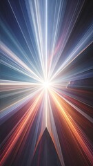 Abstract digital art showcases a bright, central light source exploding outward with colorful, streaking lines, creating a dynamic, cosmic effect