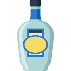 Clear Bottle With Blue Cap And Yellow Label On White Background Minimalist Illustration Of Beverage Container