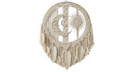 Ornate oval cutout with palm trees and crescent moon isolated on transparent background