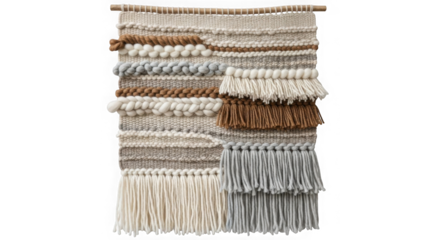 Textured woven wall hanging textile art isolated on transparent background