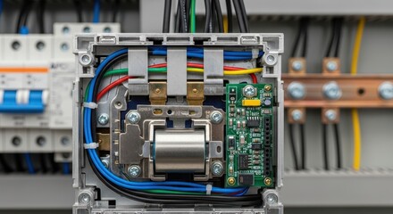 Close up of complex electronic circuit board and its components