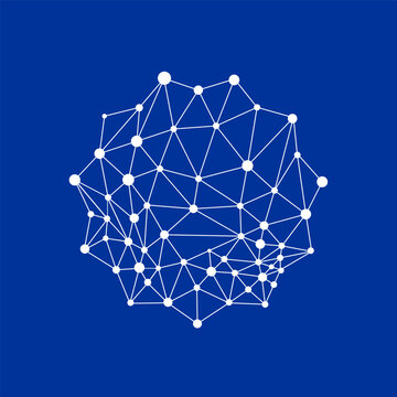 Round polygon dots and lines connected, science and tech vector element.