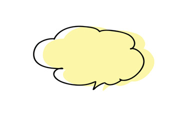 speech bubble, thought bubble, dialogue, communication, text box, empty, blank, yellow, pastel, outline, black, hand drawn, doodle, isolated, white background, message, conversation, idea, concept, gr