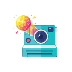 Colorful geometric abstract of a modern camera with abstract shapes.