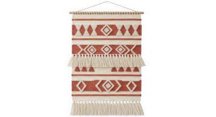 Bohemian macrame wall hanging with geometric pattern isolated on transparent background