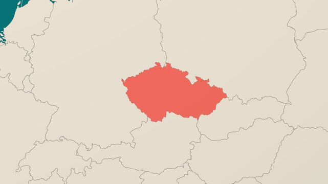 Czechia map. Animated zoom into the country on the Globe in Teal Pale Mint color palette. Country logo animation. Map with meridians, parallels. Charming video.