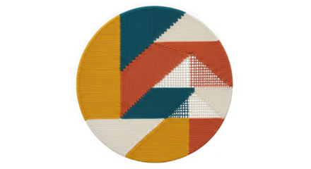 Oval woven mat with abstract geometric pattern isolated on transparent background