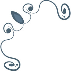 Ornate Corner Flourish Decoration With Swirls Dots And Abstract Leaf Shape In Dark Teal Blue Color On Transparent Background For Graphic Design