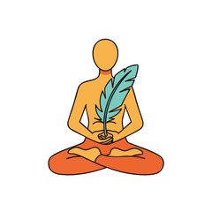 Person in lotus pose holding a feather, symbolizing peace and spirituality.
