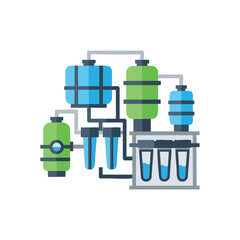 Flat design of a water filtration and purification system.