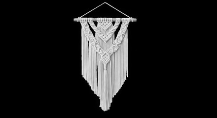 Bohemian macrame wall hanging with intricate knotting isolated on transparent background